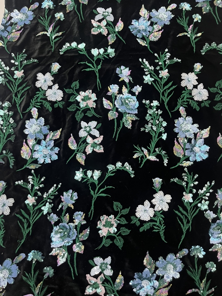 Brightly-coloured green flower and leaves Pattern  with sequins Fabric HKZ10122-L101  
