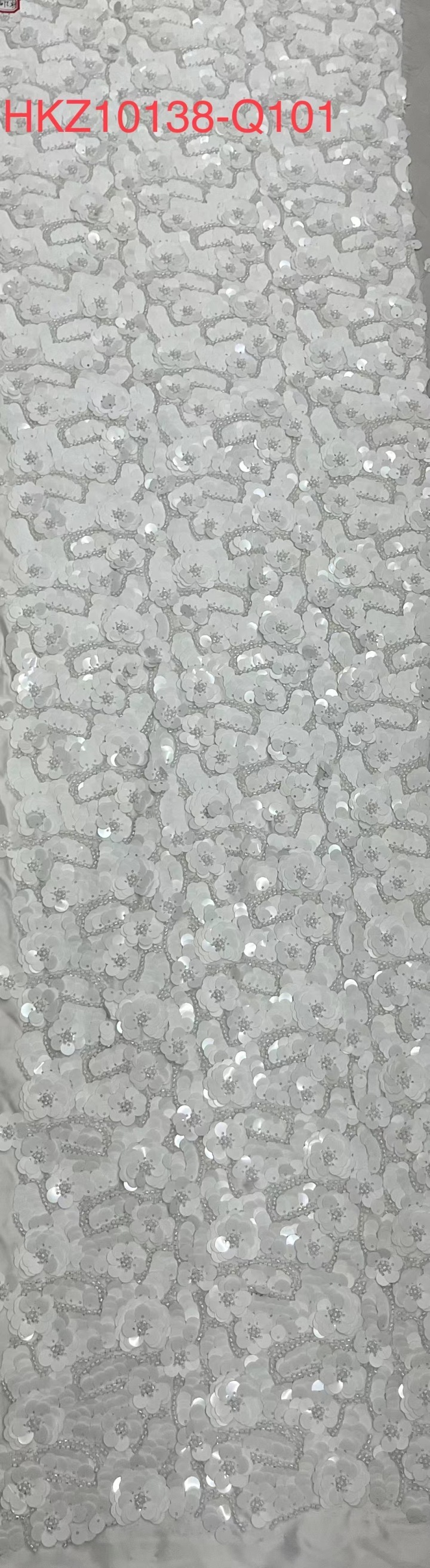 New Styles White Floral Pattern with Beads Sequins Embroidery Fabric HKZ10138  fashion fabric,new styles embroidery fabric,textile factory