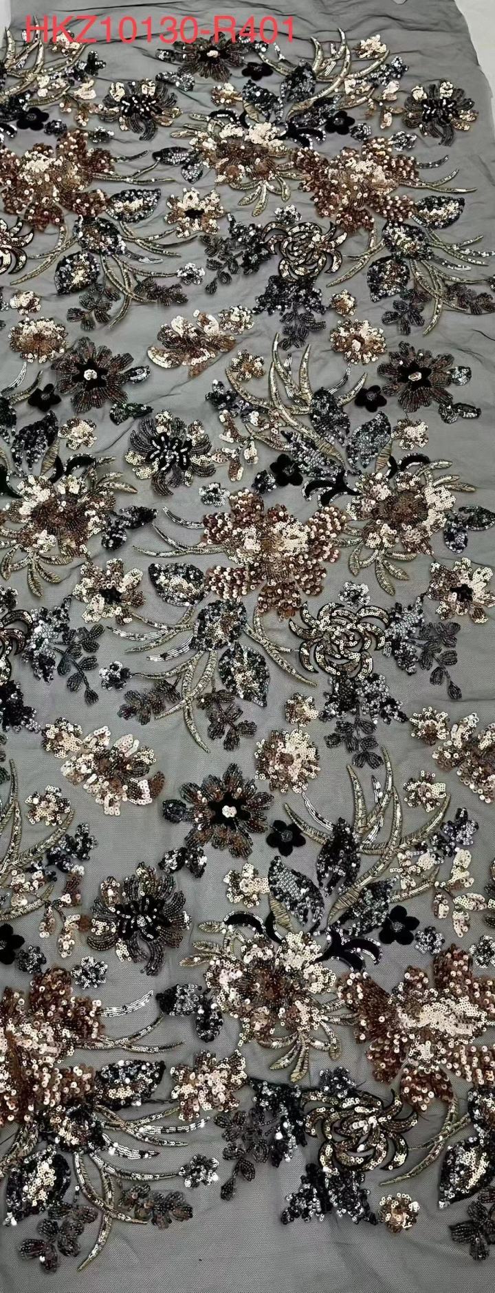 New Styles Multi-colored Flowers Pattern Sequins Embroidery Fabric HKZ10130  textile factory