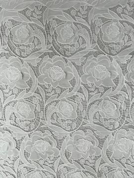 White Flower Pattern with Chiffon Fabric Laser Cutting Embroidery Lace  HKH10087  Laser Cutting Embroidery Lace,cotton fabric,wedding dress fabric