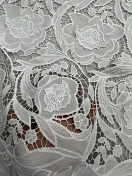 White Flower Pattern with Chiffon Fabric Laser Cutting Embroidery Lace  HKH10087  Laser Cutting Embroidery Lace,cotton fabric,wedding dress fabric
