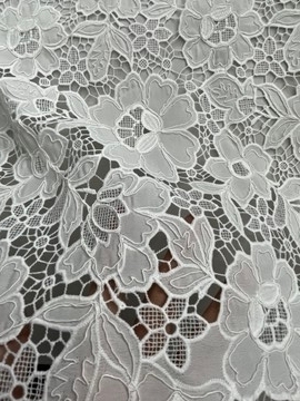 White Flower Pattern with Chiffon Fabric Laser Cutting Embroidery Lace HKH10088  Laser Cutting Embroidery Lace,cotton fabric,wedding dress fabric