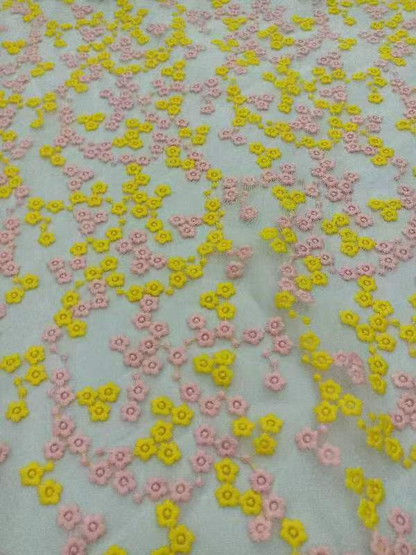 Beautifully combined with simple yellow and pink flowers Fabric Plain Embroidery HKP5277