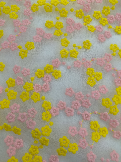 Beautifully combined with simple yellow and pink flowers Fabric Plain Embroidery HKP5277