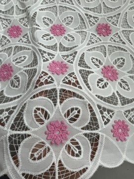 Pink Snowflake Pattern with Chiffon Fabric Laser Cutting Embroidery Lace HKH10092  Laser Cutting Embroidery Lace,cotton fabric,wedding dress fabric