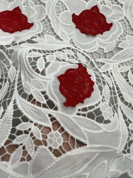 Red Flower Pattern with Chiffon Fabric Laser Cutting Embroidery Lace HKH10094  Laser Cutting Embroidery Lace,cotton fabric,wedding dress fabric