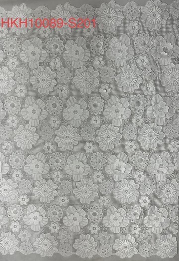White Flower Pattern with Chiffon Fabric Laser Cutting Embroidery Lace HKH10089  Laser Cutting Embroidery Lace,cotton fabric,wedding dress fabric