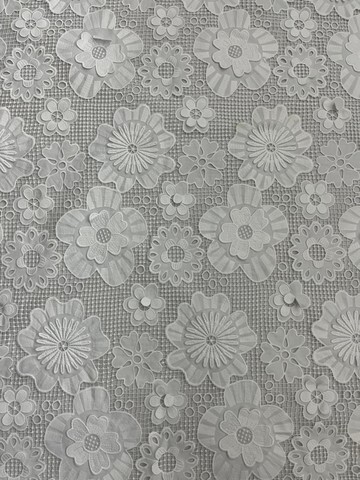 White Flower Pattern with Chiffon Fabric Laser Cutting Embroidery Lace HKH10089  Laser Cutting Embroidery Lace,cotton fabric,wedding dress fabric