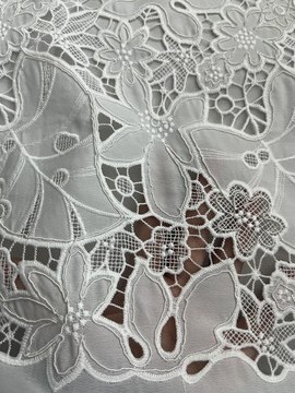 White Leaf Pattern with Chiffon Fabric Laser Cutting Embroidery Lace HKH10090  Laser Cutting Embroidery Lace,cotton fabric,wedding dress fabric