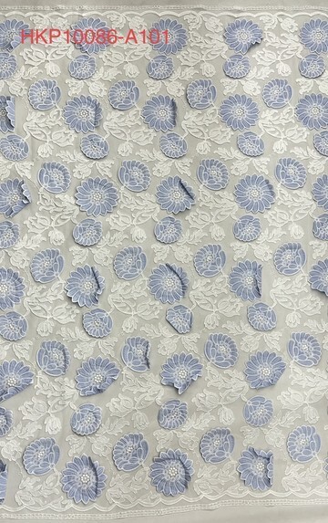 2025 New Designs 3D Flower with Mesh Fabric Base Plain Embroidery HKP10086  Laser Cutting Embroidery Lace,cotton fabric,wedding dress fabric