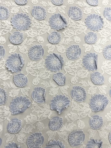 2025 New Designs 3D Flower with Mesh Fabric Base Plain Embroidery HKP10086  Laser Cutting Embroidery Lace,cotton fabric,wedding dress fabric