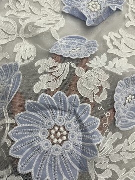 2025 New Designs 3D Flower with Mesh Fabric Base Plain Embroidery HKP10086  Laser Cutting Embroidery Lace,cotton fabric,wedding dress fabric