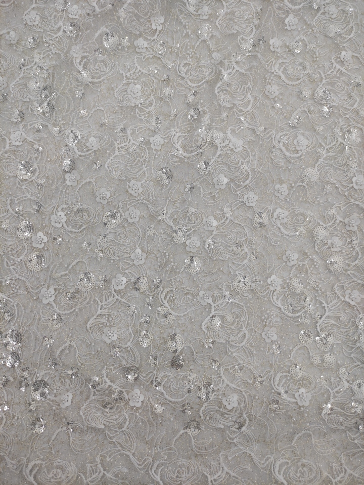 Flower Pattern With Golden Silk Thread And Sequins Embroidery Fabric HKZ9901  sequins embroidery factory