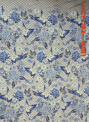 Intricate Design with Blue And White Patterns Chemical Lace Embroidery Fabric HKC10203  colorful patterns,beautiful flowers embroidery,Chemical Lace