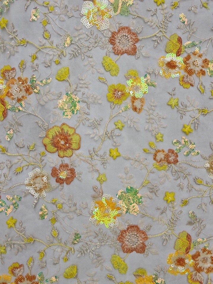 Shinning Cute Sequins Embroidery with Multi-Color Flowers Patterns HKZ10257  sequins embroidery factory