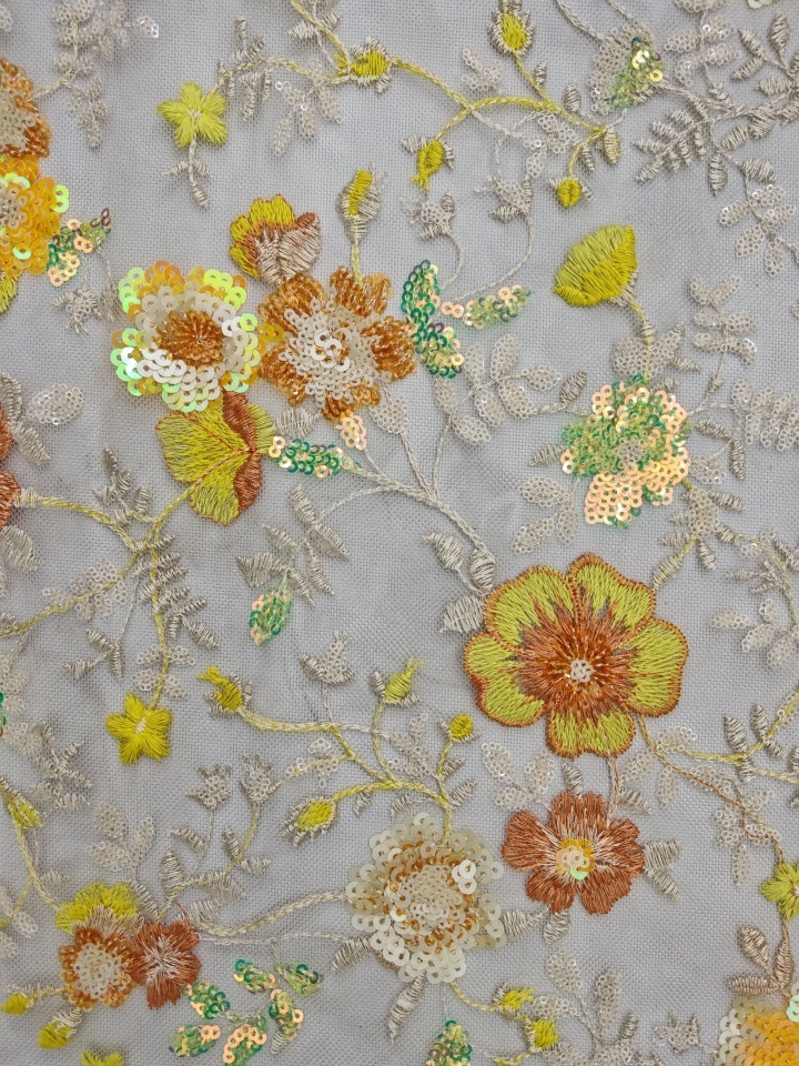 Shinning Cute Sequins Embroidery with Multi-Color Flowers Patterns HKZ10257  sequins embroidery factory