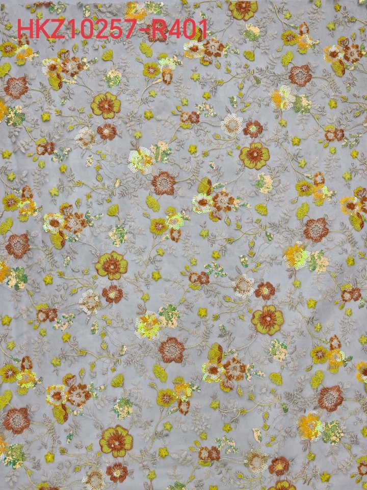 Shinning Cute Sequins Embroidery with Multi-Color Flowers Patterns HKZ10257  sequins embroidery factory