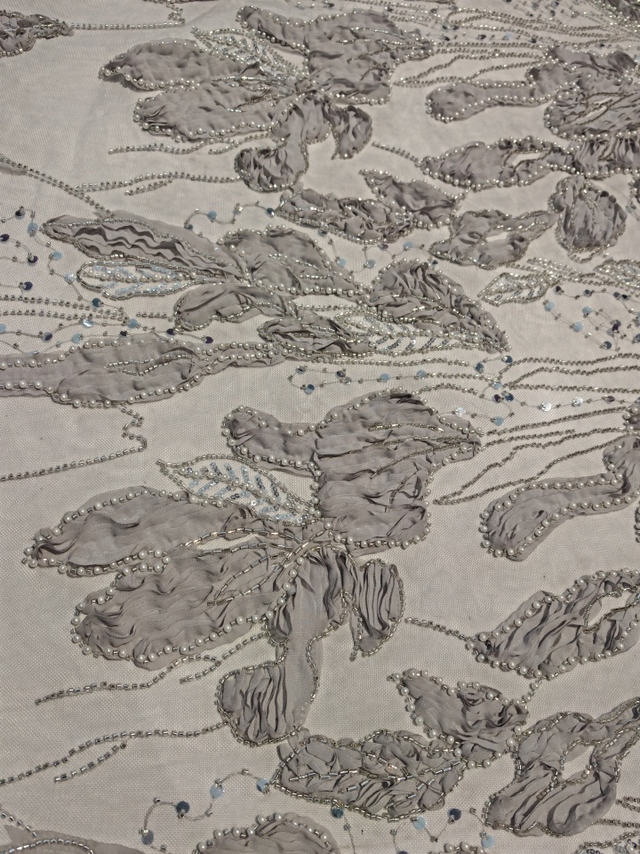 Silver Soft Flower Colling Embroidery with Sequin Tube And Bead HKD10269  sequins embroidery factory