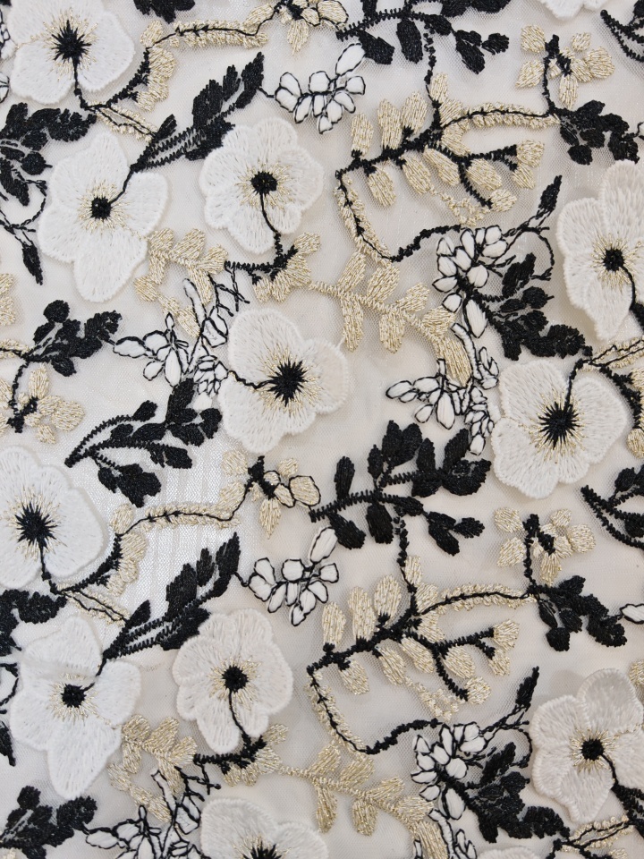 Elegant White And Beige Flower Pattern With Plain Embroidery HKP10274  sequins embroidery factory