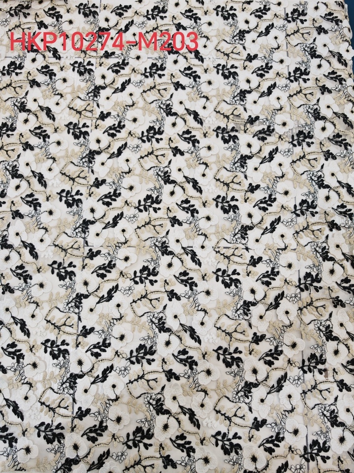 Elegant White And Beige Flower Pattern With Plain Embroidery HKP10274  sequins embroidery factory
