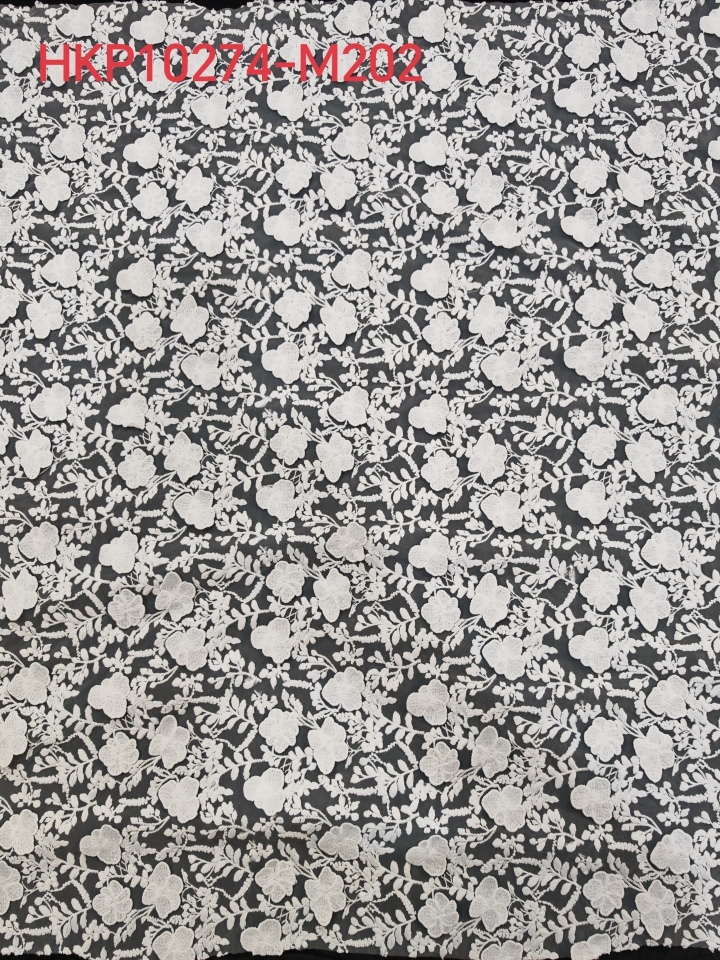Elegant White Flower Pattern With Plain Embroidery HKP10274  sequins embroidery factory