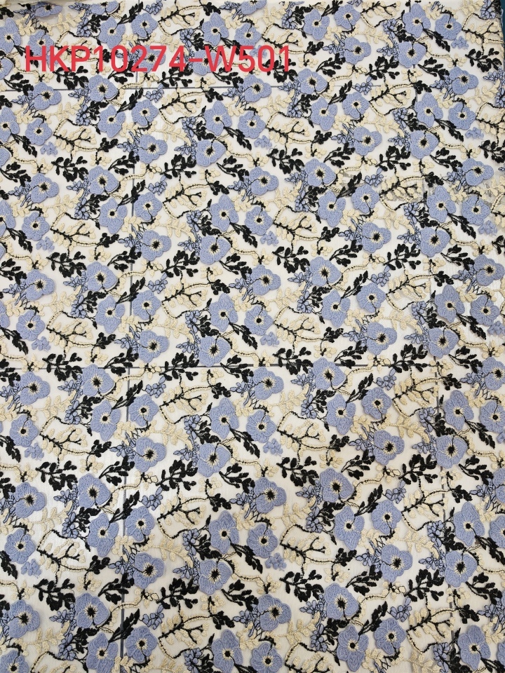 Elegant Blue And Black Flower Pattern With Plain Embroidery HKP10274  sequins embroidery factory