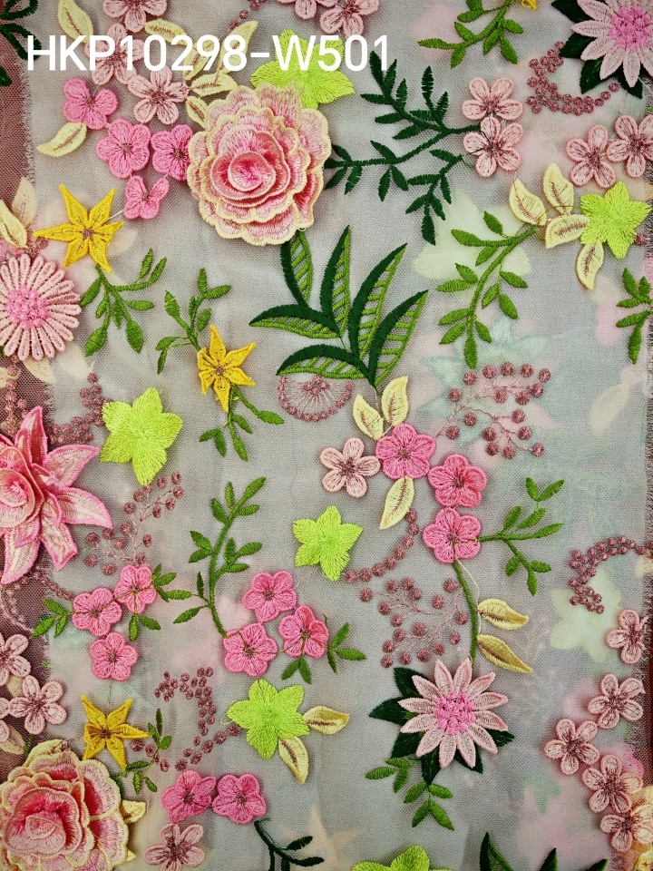 3D Plain Embroidery with colorful flowers HKP10298