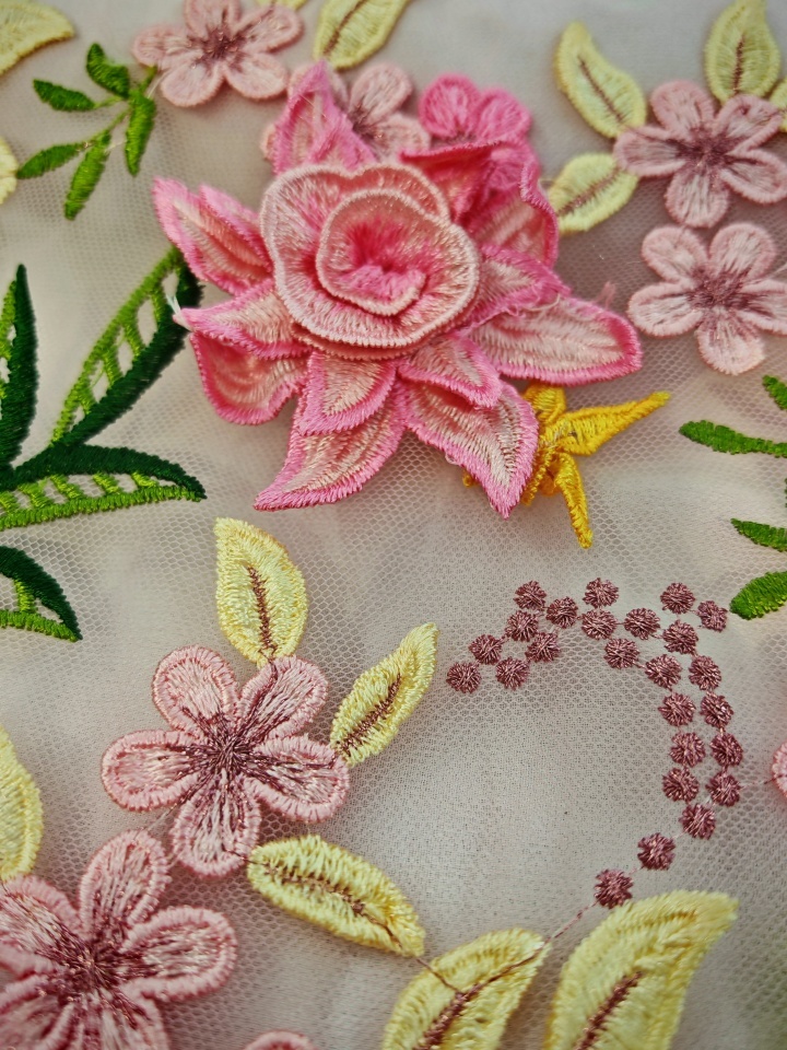 3D Plain Embroidery with colorful flowers HKP10298