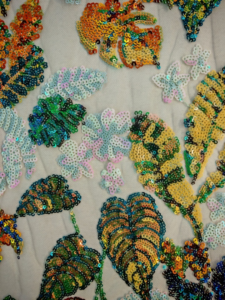 Sequins Embroidery with branches and leaves HKZ10119