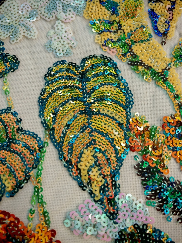 Sequins Embroidery with branches and leaves HKZ10119