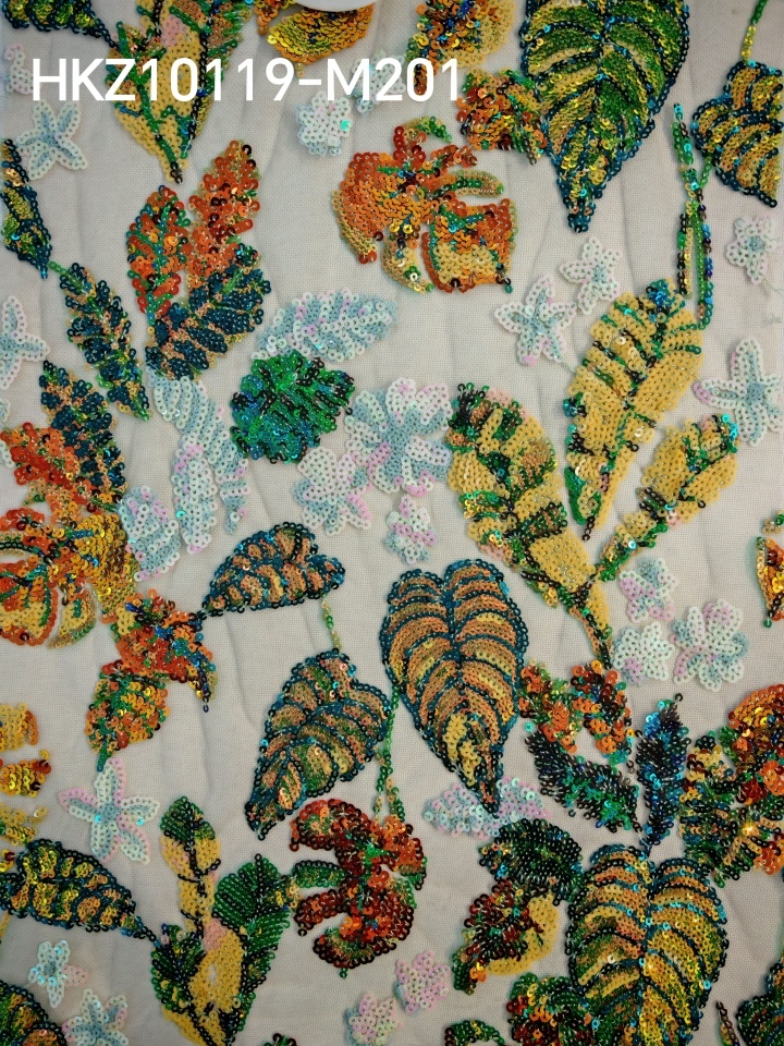 Sequins Embroidery with branches and leaves HKZ10119