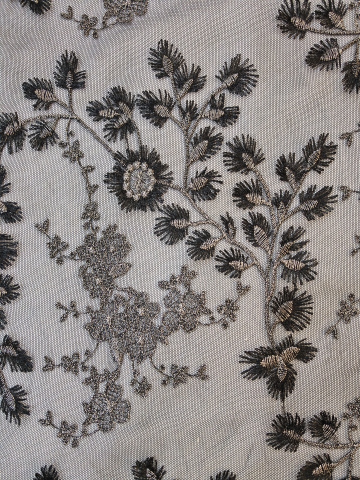 Beautiful Black And Gray Flower Pattern With Plain Embroidery HKP10275  sequins embroidery factory
