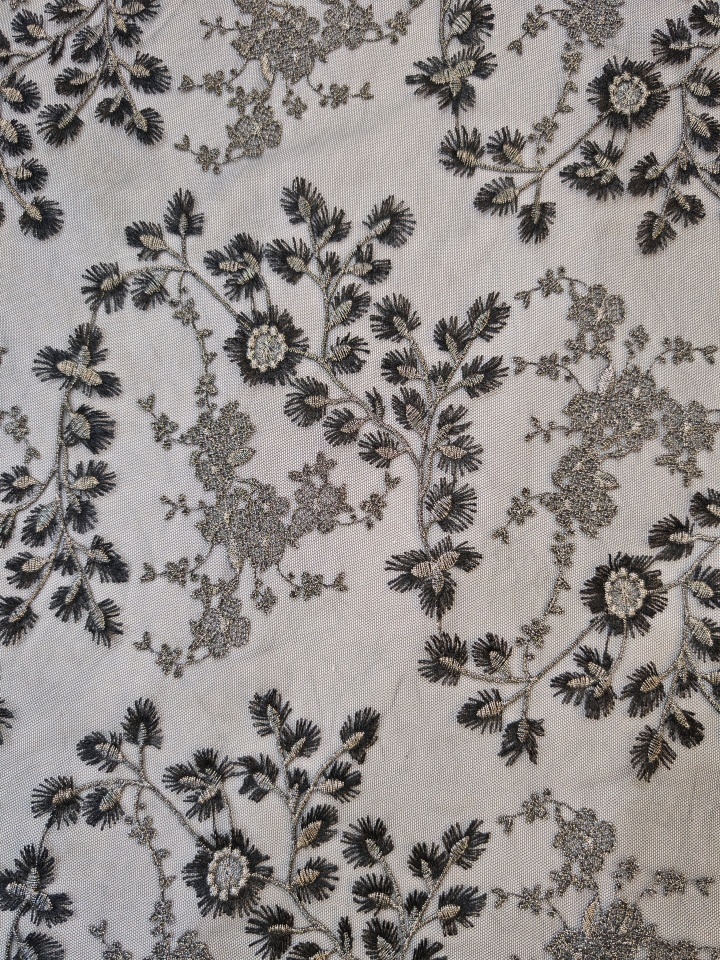 Beautiful Black And Gray Flower Pattern With Plain Embroidery HKP10275  sequins embroidery factory