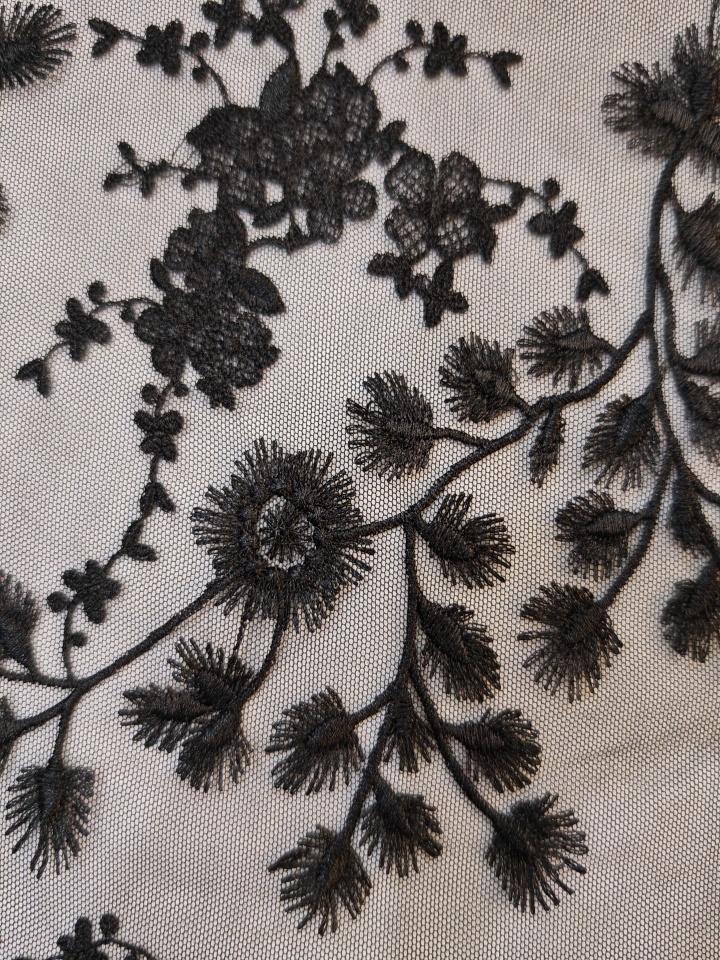 Elegant Black Flower Pattern With Plain Embroidery HKP10275  sequins embroidery factory