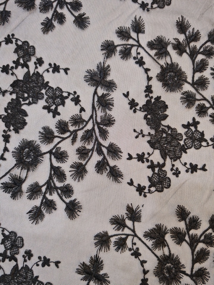 Elegant Black Flower Pattern With Plain Embroidery HKP10275  sequins embroidery factory