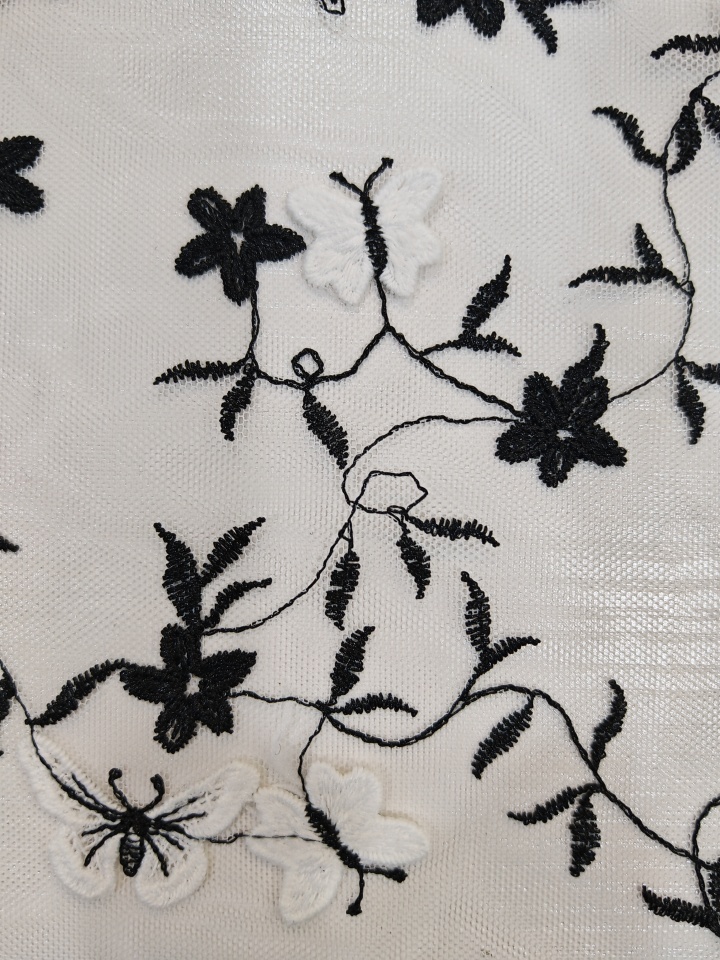 Vivid Black Butterfly Pattern With Plain Embroidery HKP10278  sequins embroidery factory