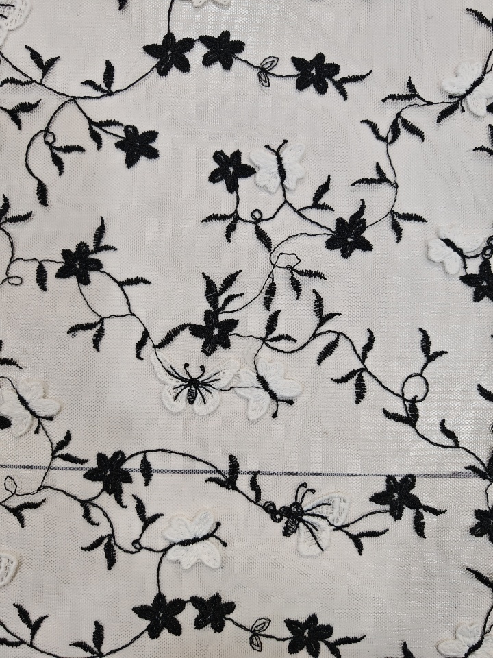Vivid Black Butterfly Pattern With Plain Embroidery HKP10278  sequins embroidery factory