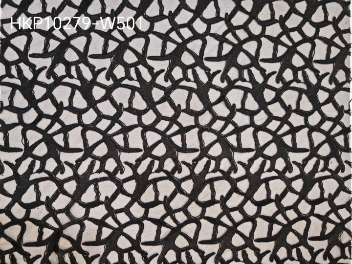 Black Plain Embroidery With Irregular Pattern HKP10279  sequins embroidery factory