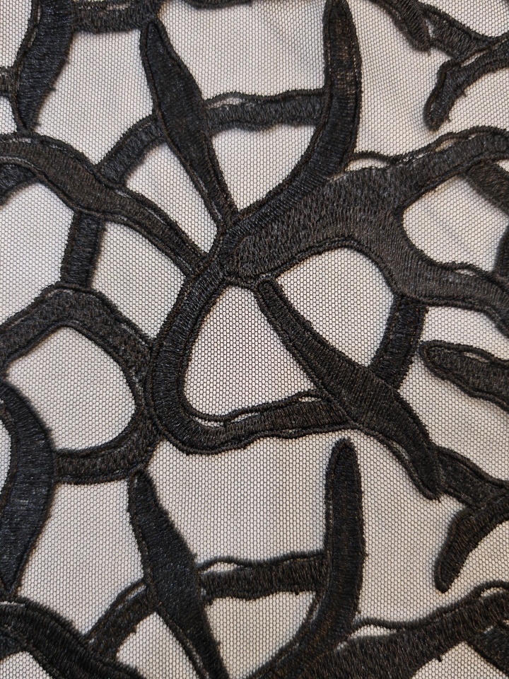 Black Plain Embroidery With Irregular Pattern HKP10279  sequins embroidery factory