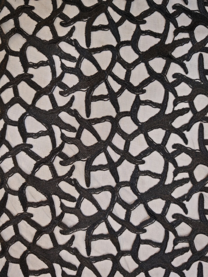 Black Plain Embroidery With Irregular Pattern HKP10279  sequins embroidery factory