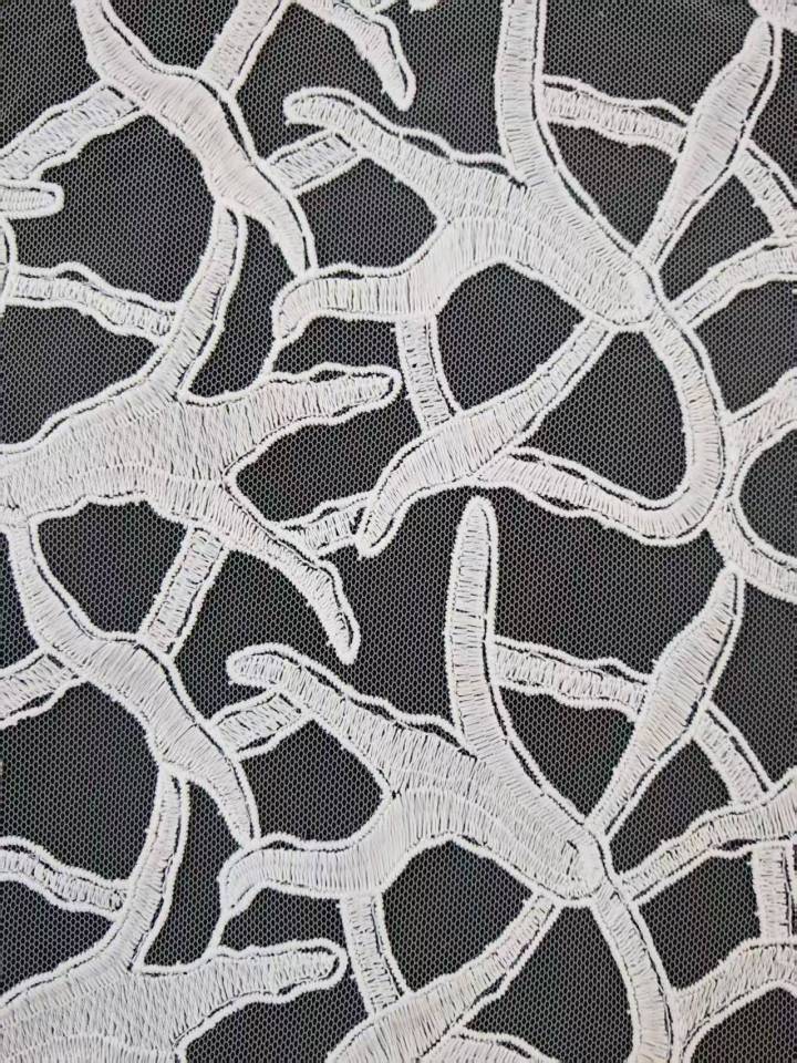 White Plain Embroidery With Irregular Pattern HKP10279  sequins embroidery factory