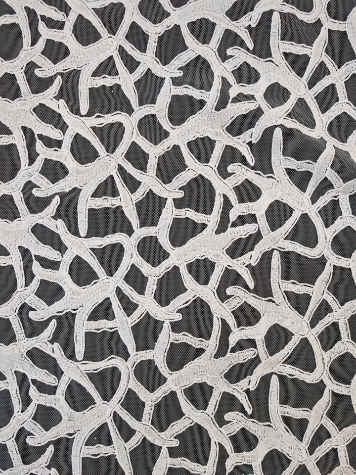 White Plain Embroidery With Irregular Pattern HKP10279  sequins embroidery factory