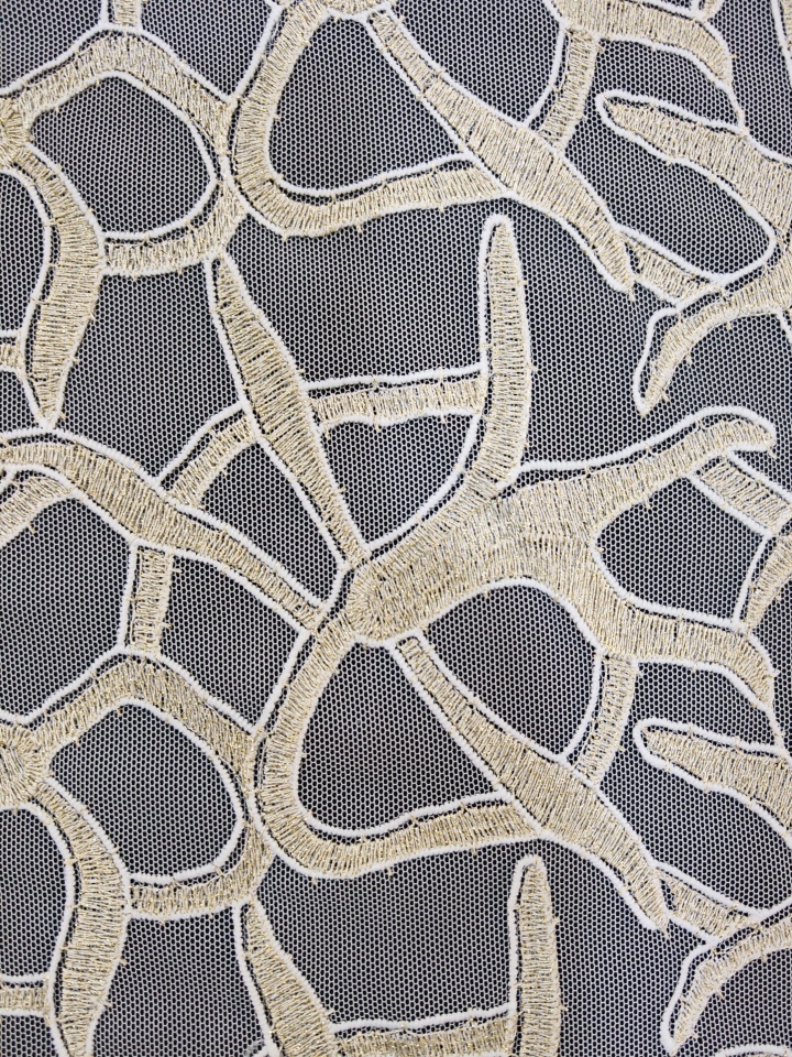 Beige Plain Embroidery With Irregular Pattern HKP10279  sequins embroidery factory