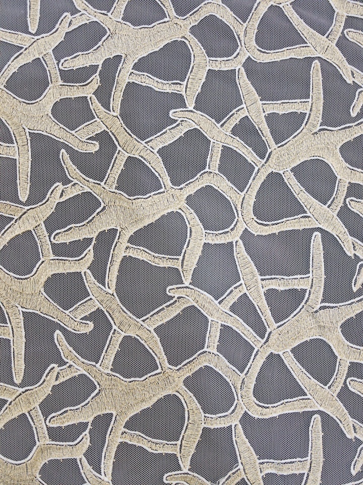 Beige Plain Embroidery With Irregular Pattern HKP10279  sequins embroidery factory