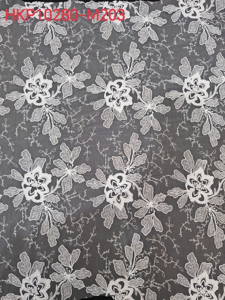 Natural White 3D Flower with Plain Embroidery HKP10280  sequins embroidery factory