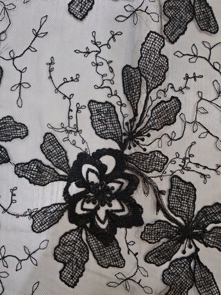Natural Black 3D Flower with Plain Embroidery HKP10280  sequins embroidery factory