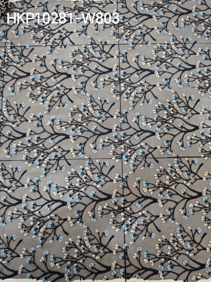 Classical Blue And Black Flower with Black Mesh HKP10281  sequins embroidery factory