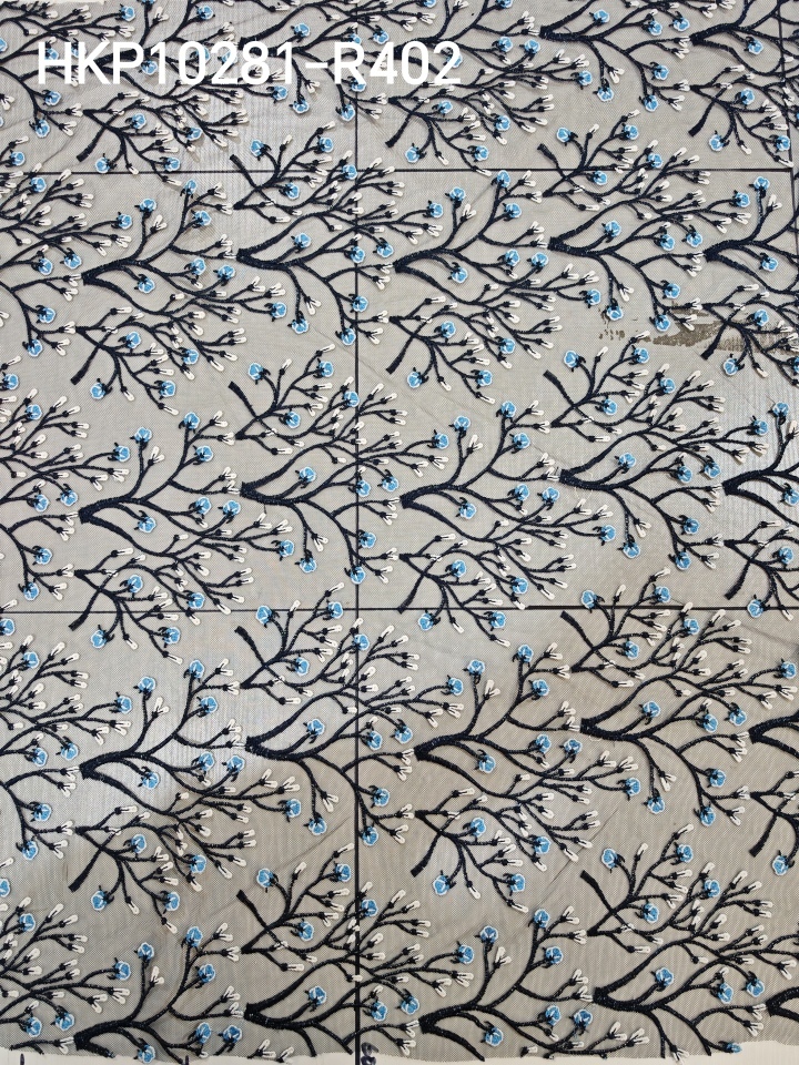 Classical Blue And Black Flower with Plain Embroidery HKP10281  sequins embroidery factory