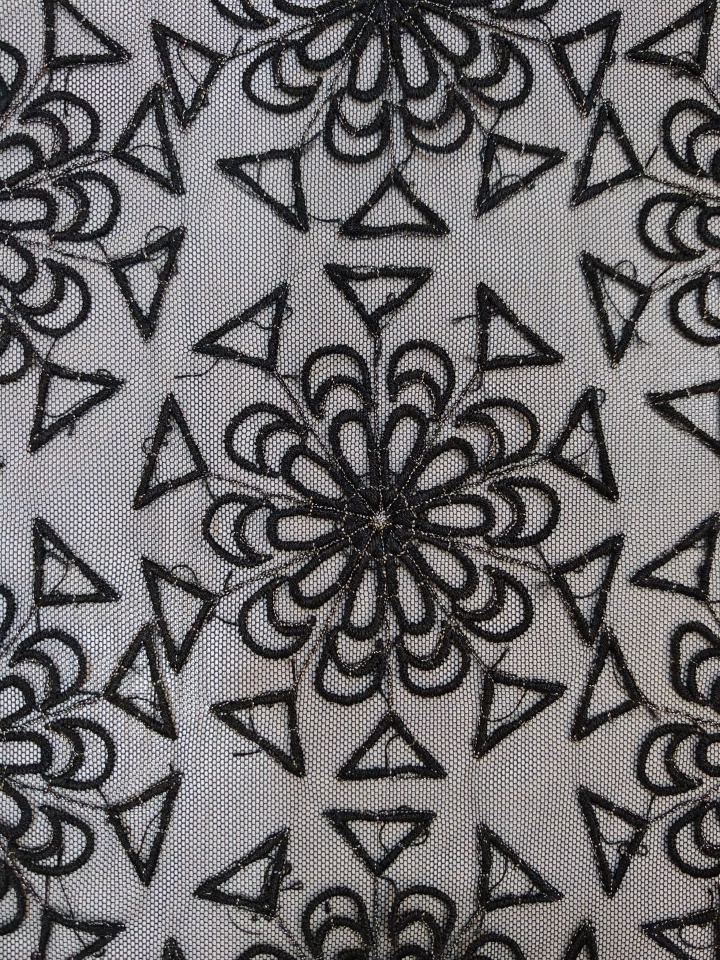 Geometric Rules Flower Patterns With Silver Thread HKP10282  sequins embroidery factory