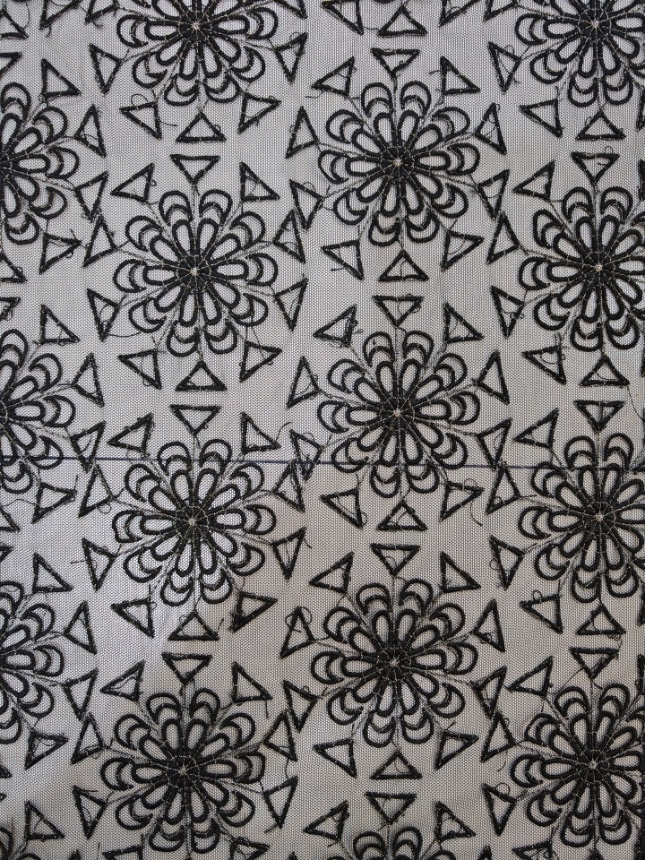 Geometric Rules Flower Patterns With Silver Thread HKP10282  sequins embroidery factory